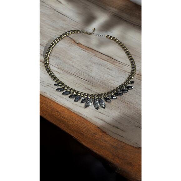 Rhinestone Chocker with Brass Tone Chain Necklace Vintage - Picture 2 of 6